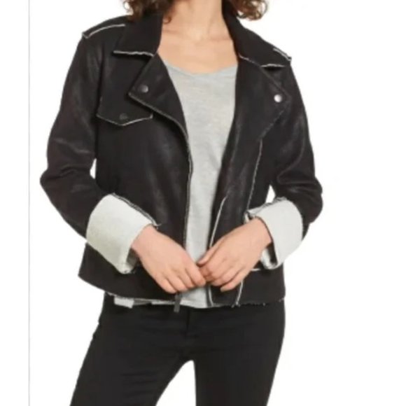 Splendid Faux Suede Moto Jacket Black Distressed Grunge Edgy Biker Y2K-M - Picture 2 of 14